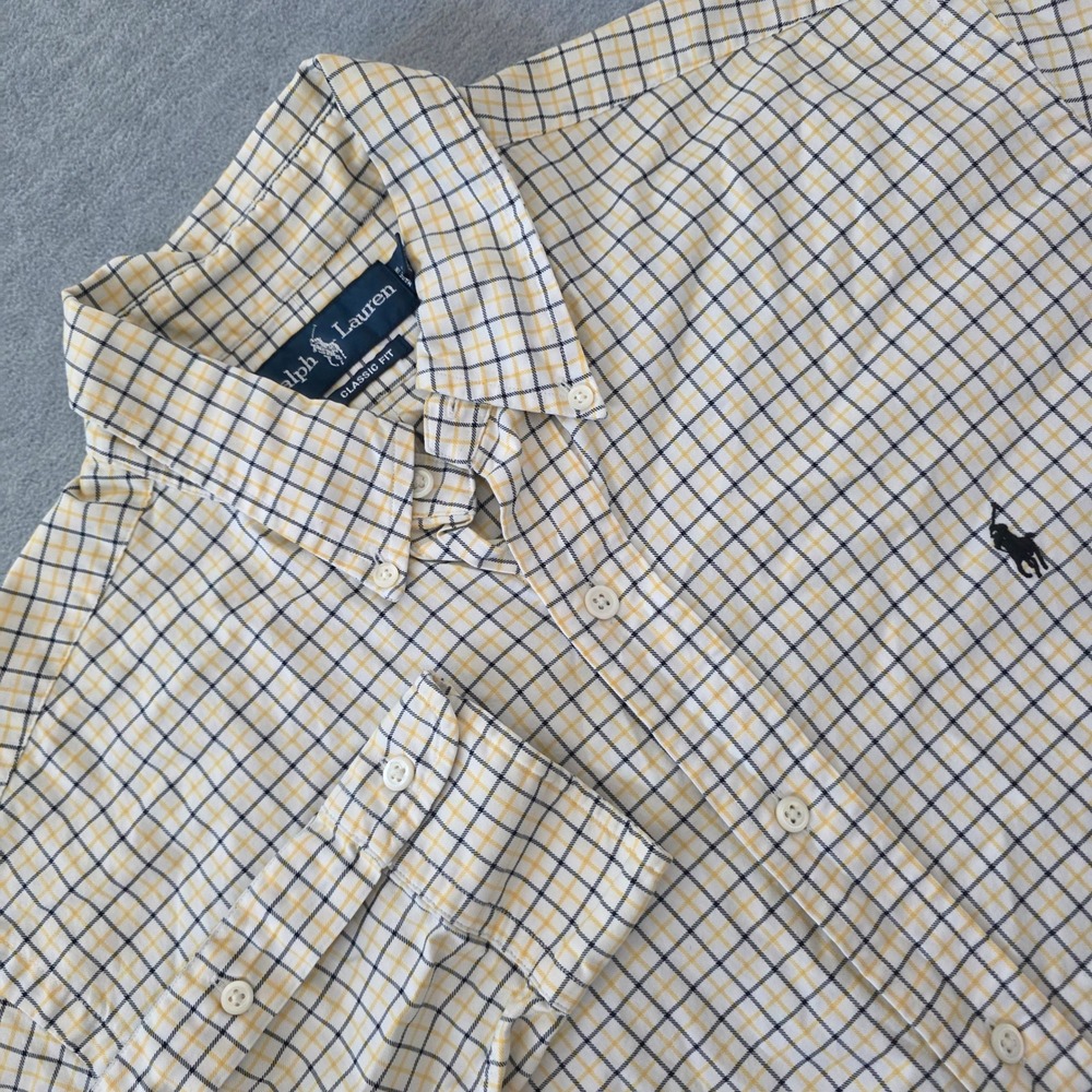 Polo Ralph Lauren Mens Classic Fit Yellow Black Check Button Down Shirt Large